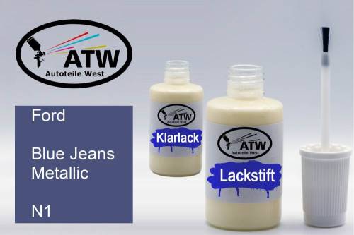 Ford, Blue Jeans Metallic, N1: 20ml Lackstift + 20ml Klarlack - Set, von ATW Autoteile West.